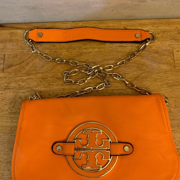 Tory Burch Amanda Fold-over Vibrant Orange Crossbody Bag with